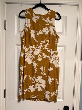 Ann Taylor Mustard Floral Midi Dress with White Print